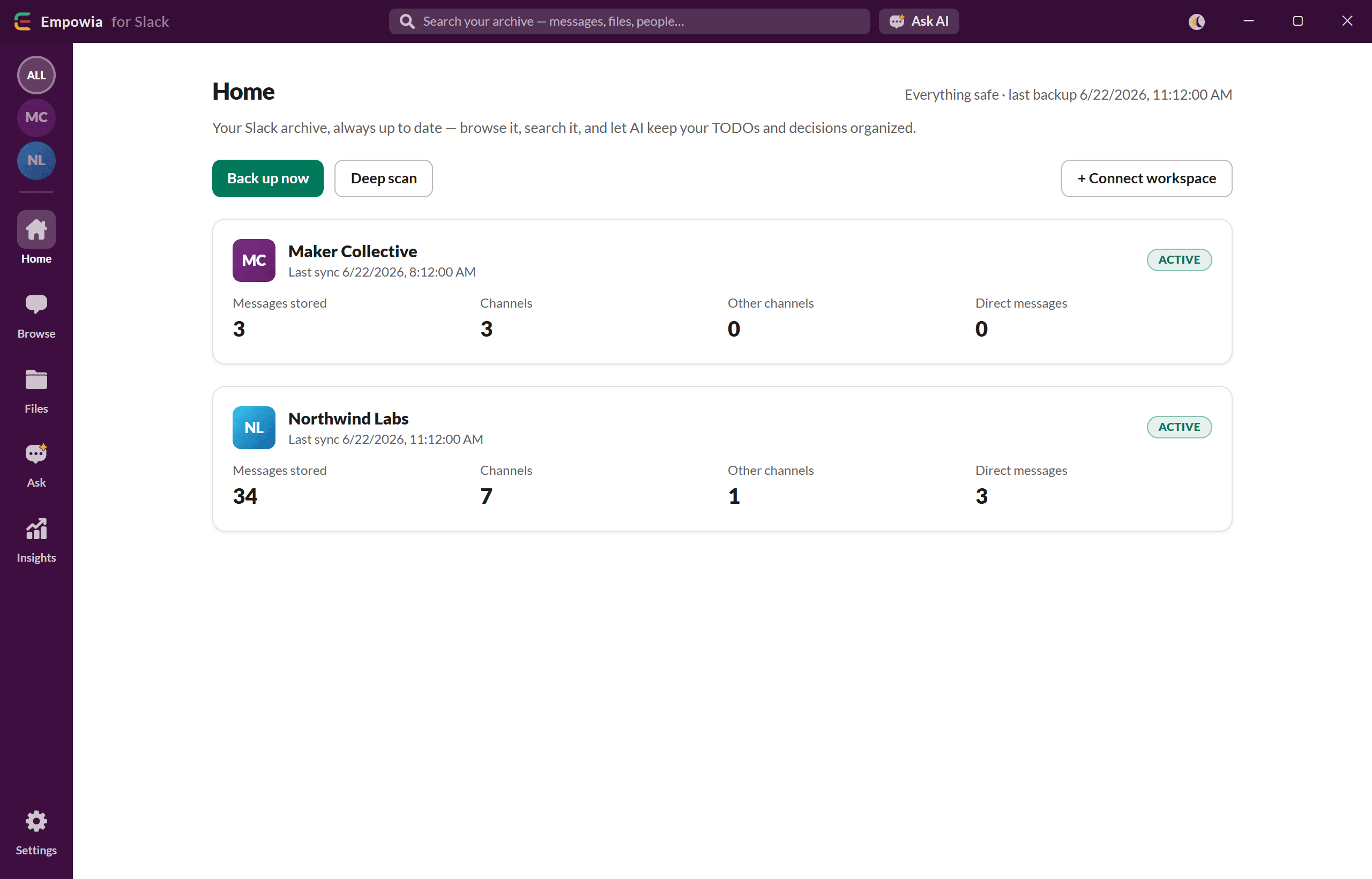 ワンクリックでSlack全体をバックアップ。