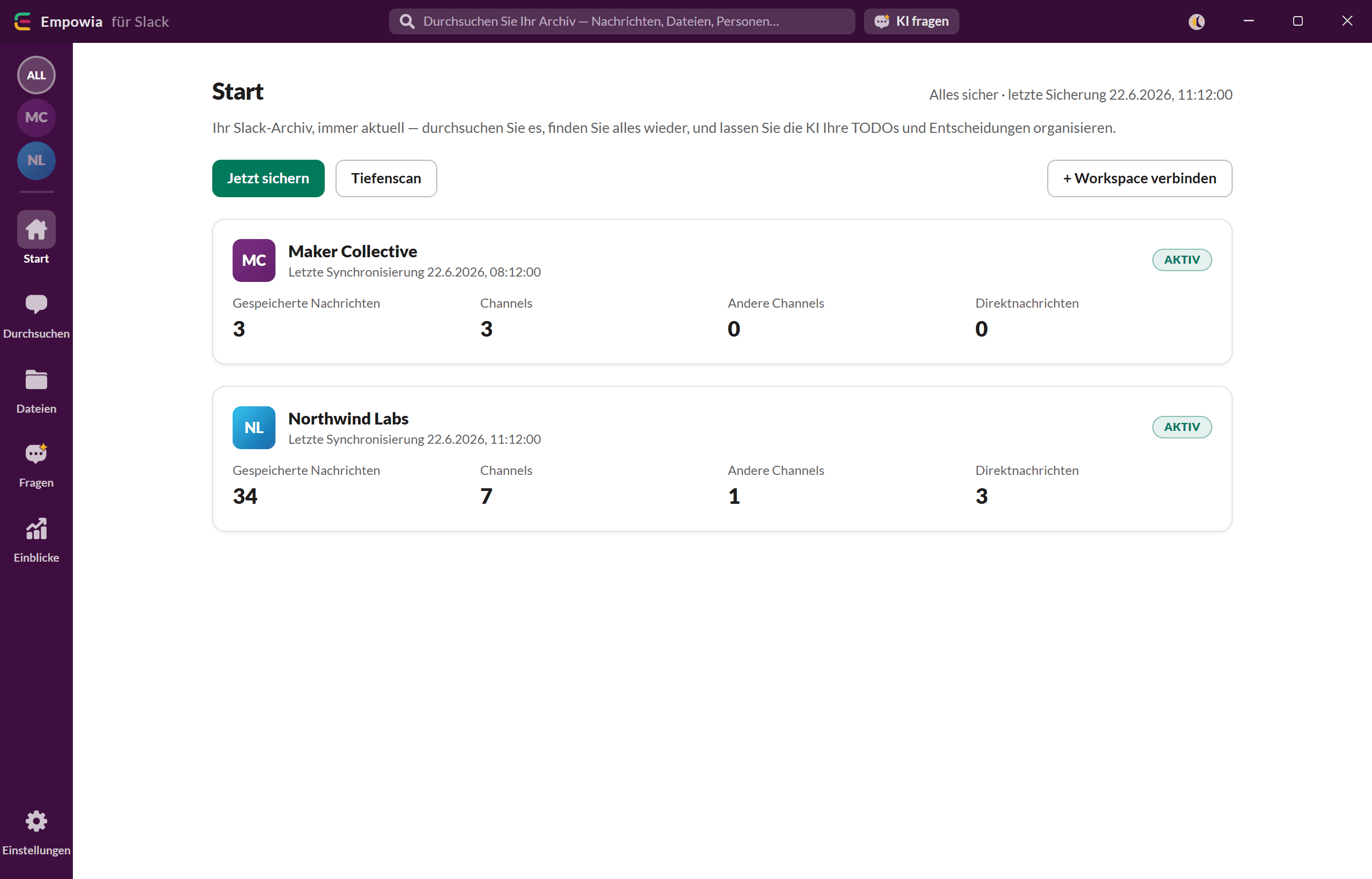 Einen Slack-Workspace verbinden