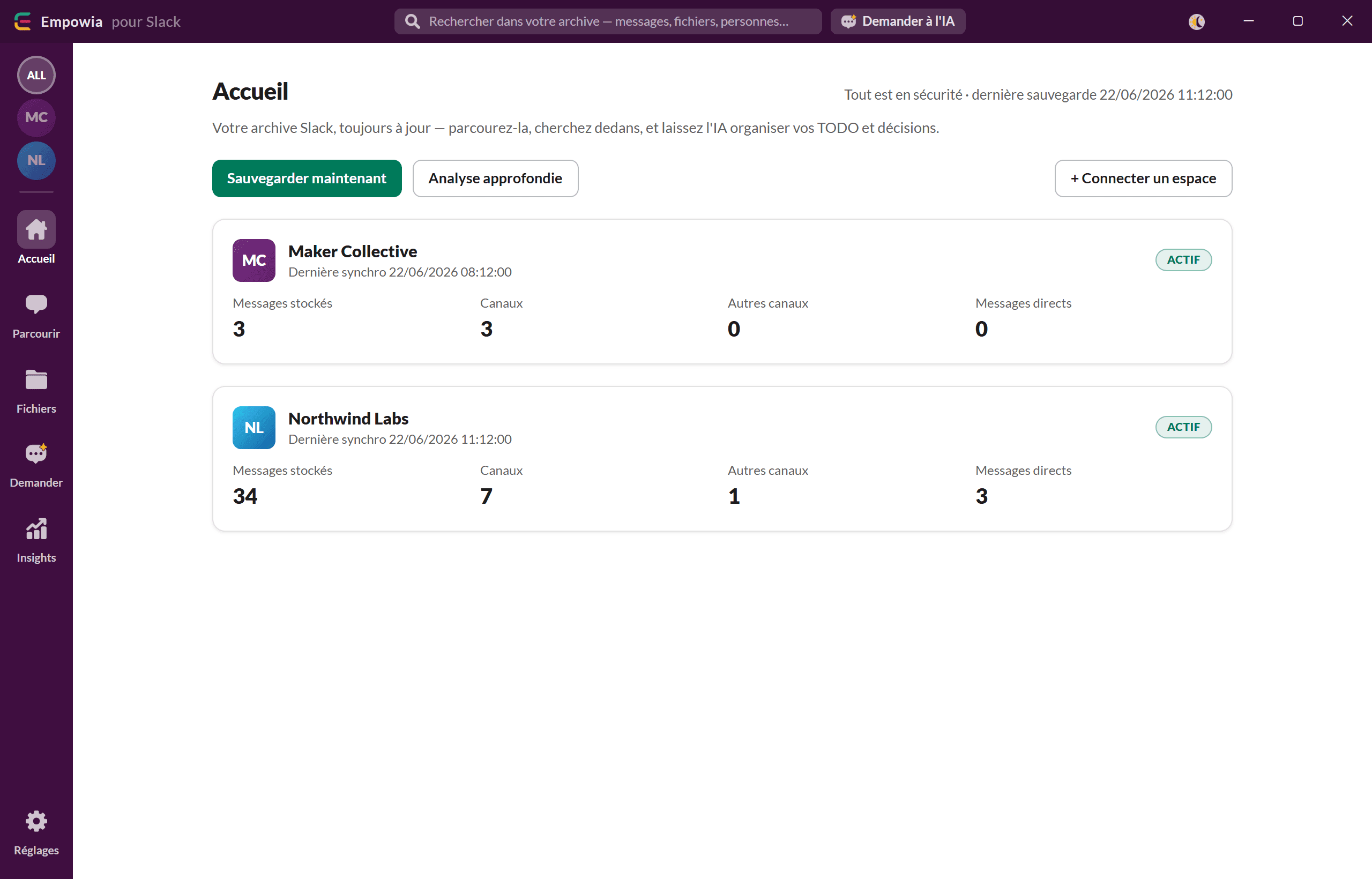 Connecter un espace de travail Slack
